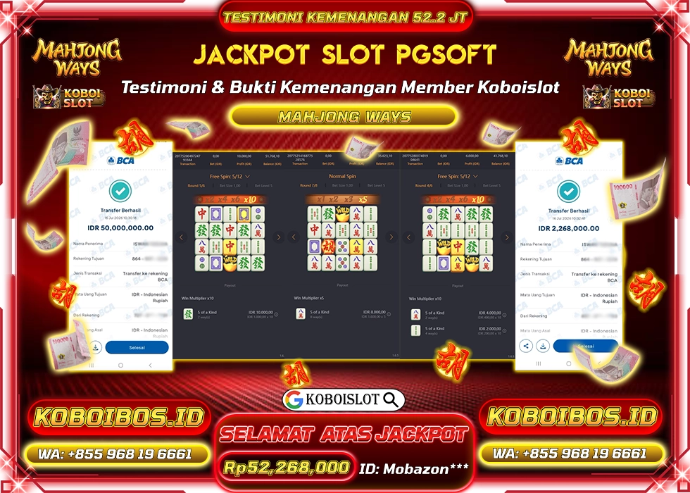 BUKTI KEMENANGAN Id Mobazon*** SLOT GACOR MAHJONG WAYS 1 Rp52.268.000,- LUNAS